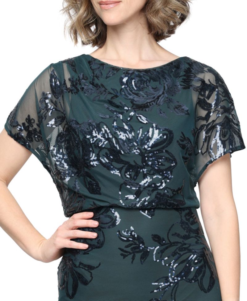 Women's Floral-Print Sequin Wedding Guest Dress