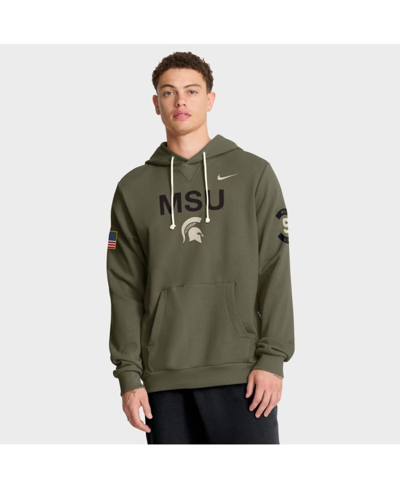 Men's Olive Michigan State Spartans 2025 Military Appreciation Performance Pullover Hoodie