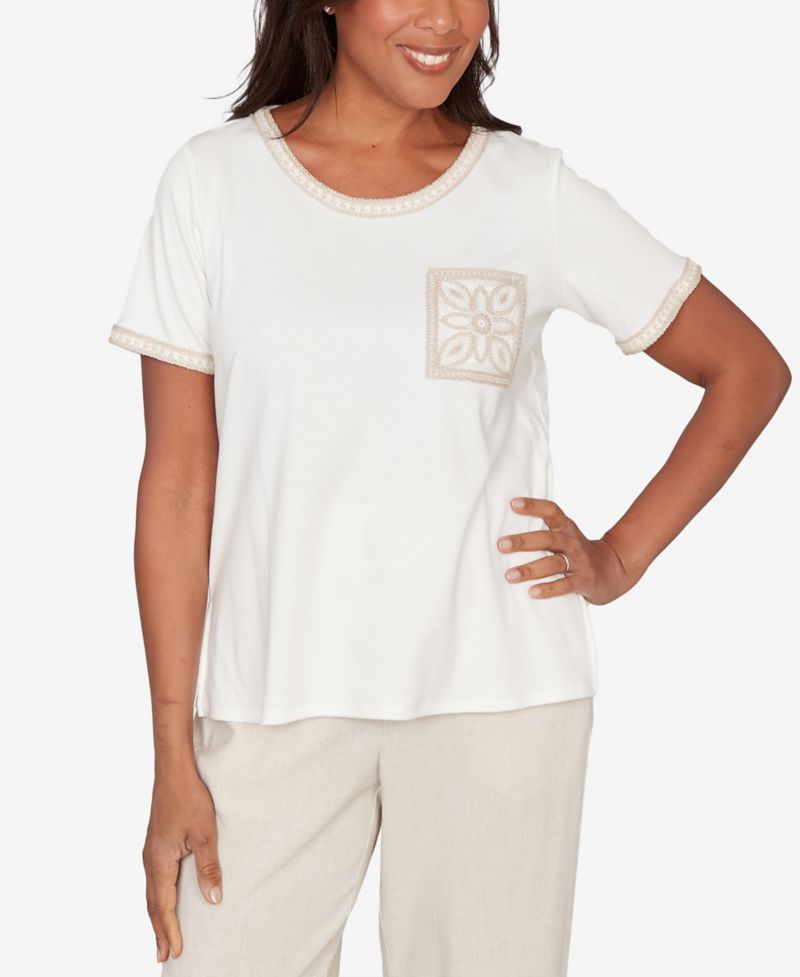 Petite Natural Wonder Crochet Pocket Short-Sleeve T-Shirt