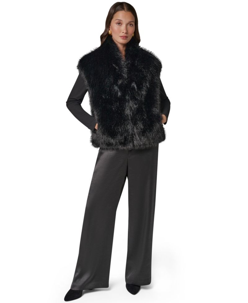 Petite Faux Fur Sleeveless Collared Vest