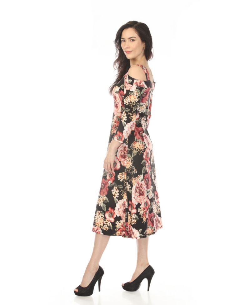 Women's Cold Shoulder 3/4 Sleeve Dress