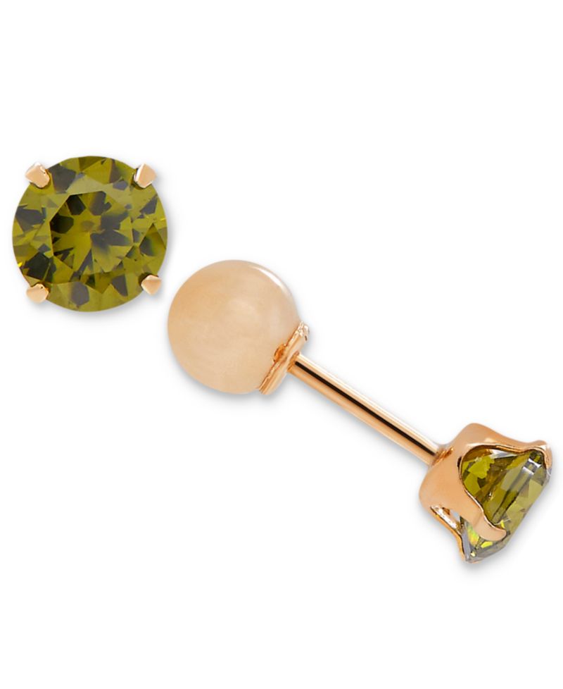 Children's Cubic Zirconia Birthstone Reversible Earrings in 14k Gold