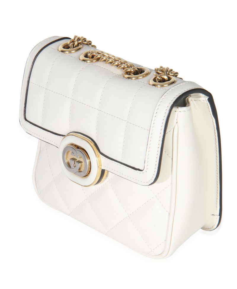 White Quilted Calfskin Mini Deco Chain Bag