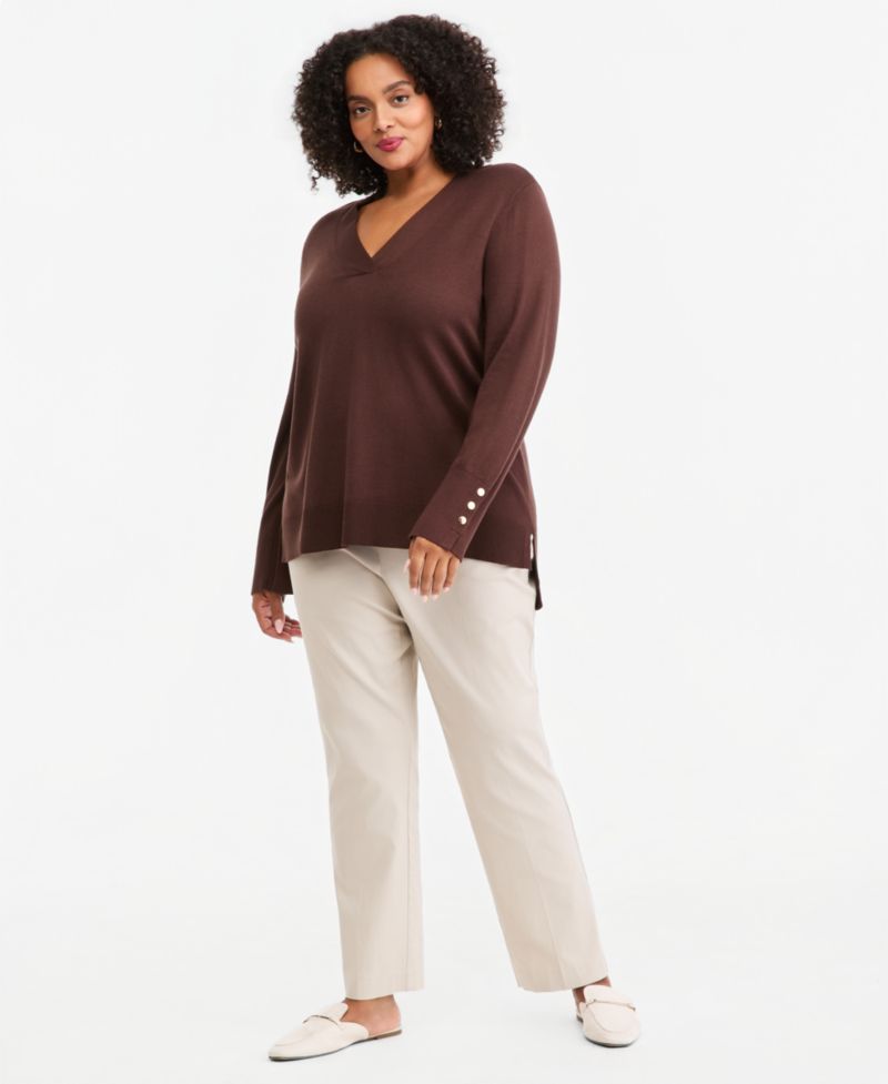 Plus Size High-Low Hem V-neck Sweater