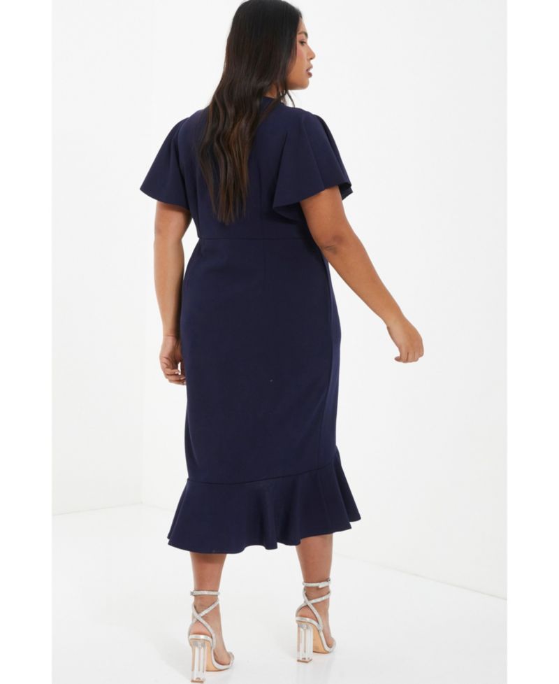Women's Plus Size V-Neck Frill Hem Midi Dress