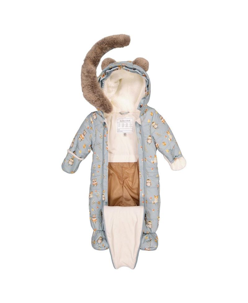 Baby Boy One Piece Snowsuit Adapted for Car Seats Animal Print