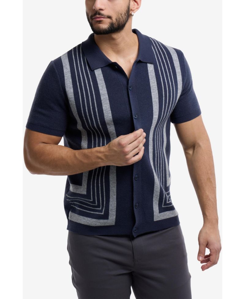 Men's Stripe Short Sleeve Sweater Polo Shirt