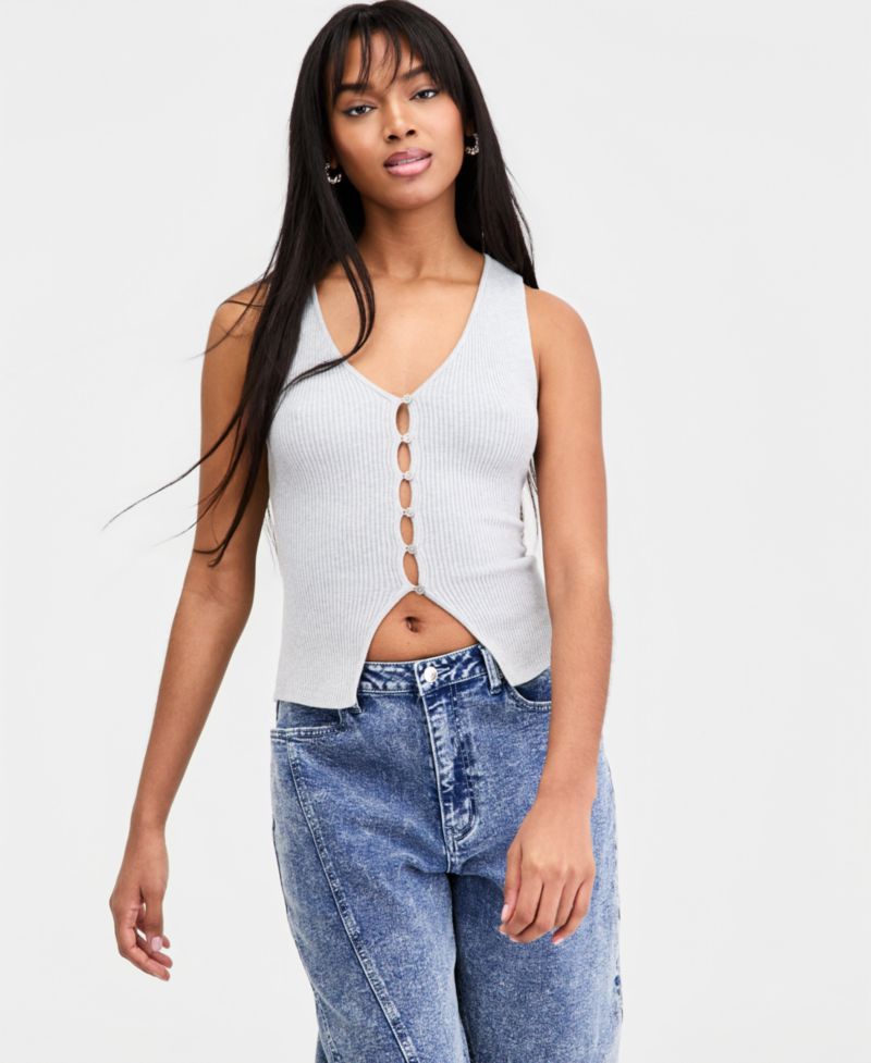 Women's Ribbed Button-Front Top