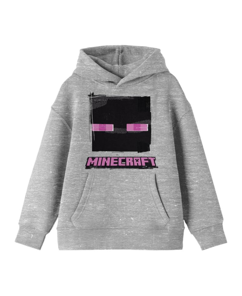 Enderman Face Long Sleeve Athletic Heather Youth Hooded Sweatshirt-Small