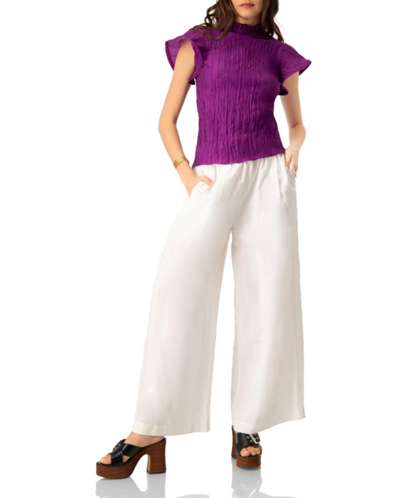Women's Straight Blouse with Ruffle Short Sleeves