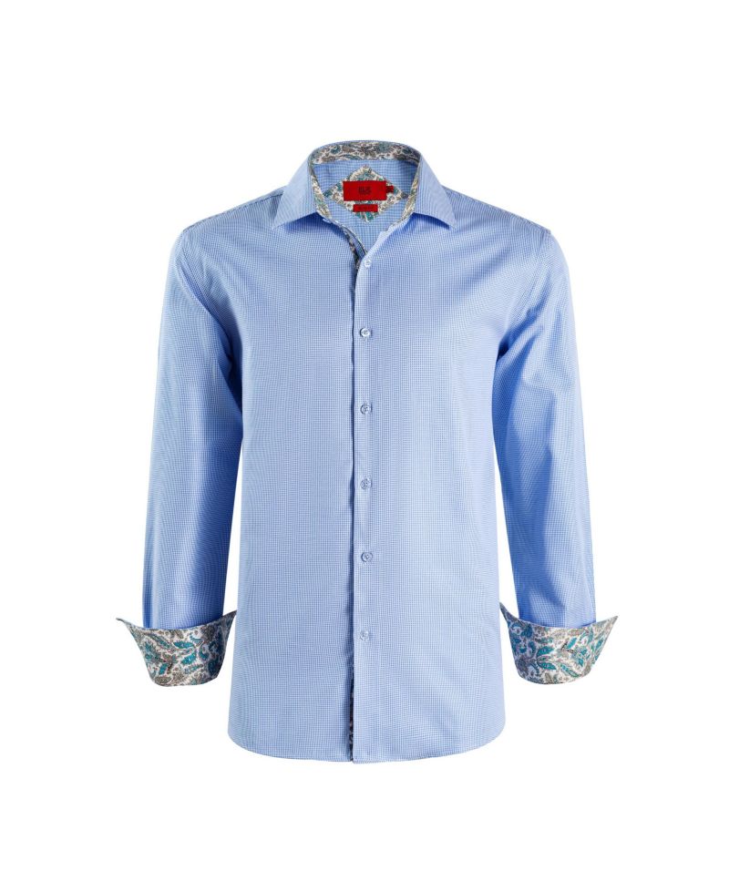 Big Boys Blue Slim Fit Houndstooth Dress Button-Down Shirt