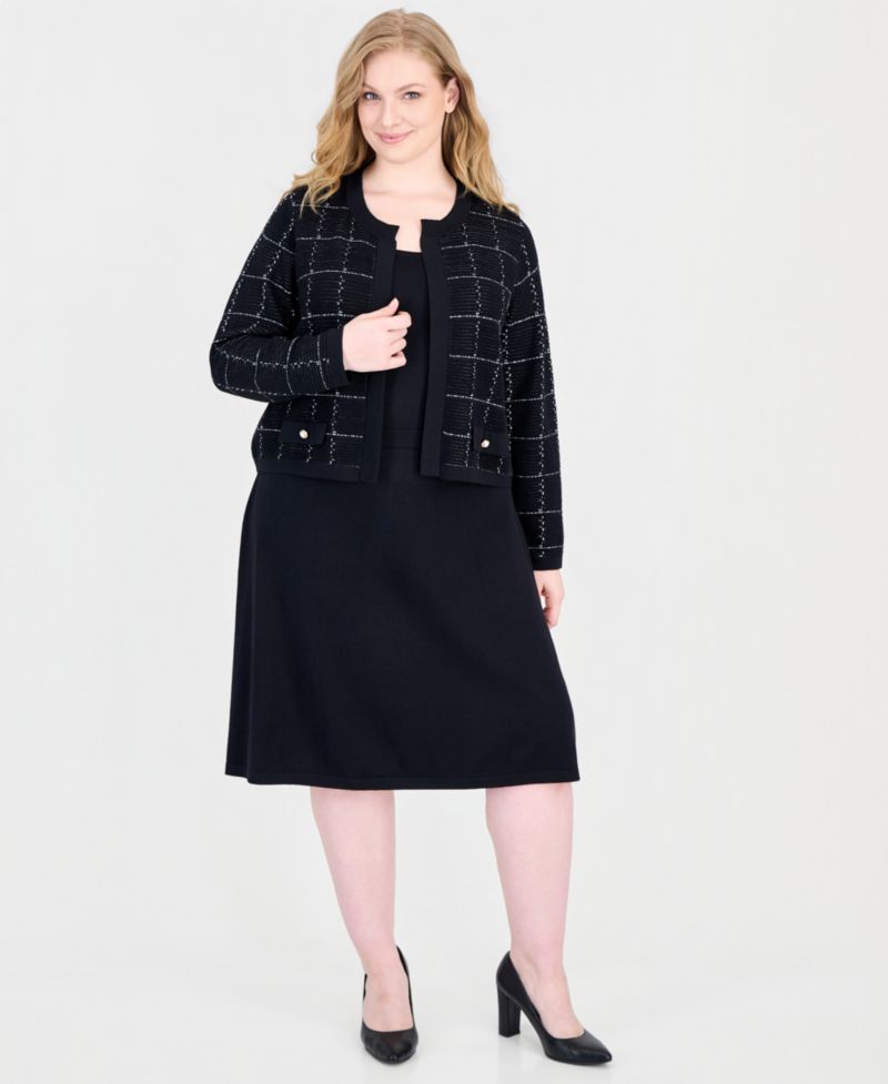 Plus Size Scoop Neck Long Sleeve Jacket Sweater Dress