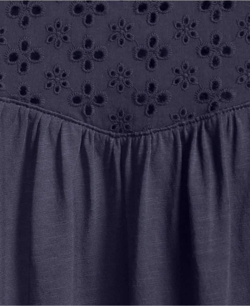 Women's 3/4 Sleeve Eyelet Mix Flowy Top