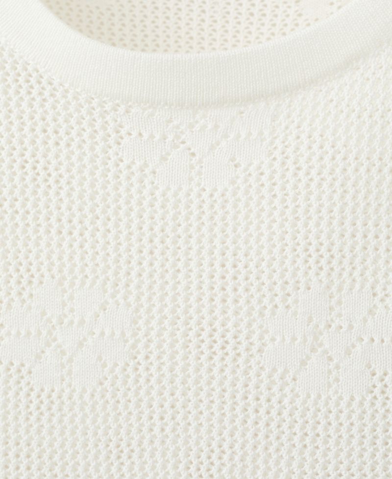 Women's Floral-Print Cropped Crochet Sweater