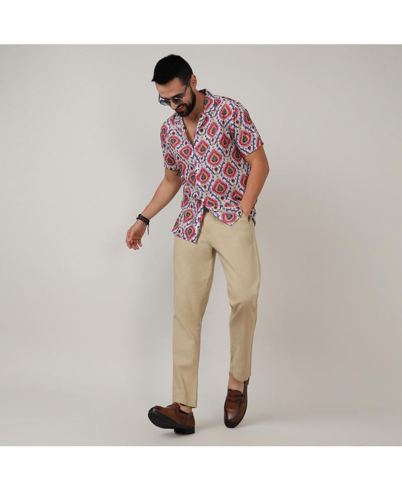 Men's Crimson Red & Ivory White Ethnic Shirt