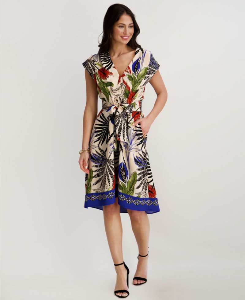 Women's Printed V-Neck Midi Dress