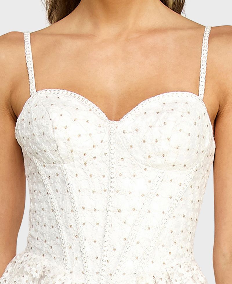 Juniors' Sweetheart Neck Embroidered Mini Dress