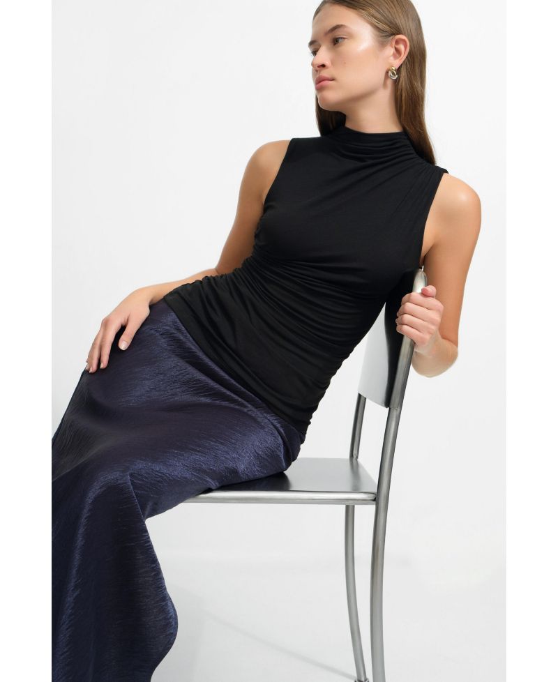 Women's Amila Draped Funnel-Neck Side-Ruched Jersey Top