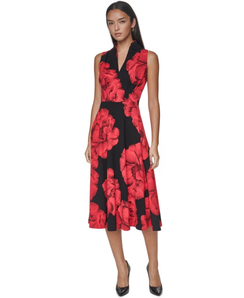 Women's Halter V-Neck Floral-Print Midi Dress