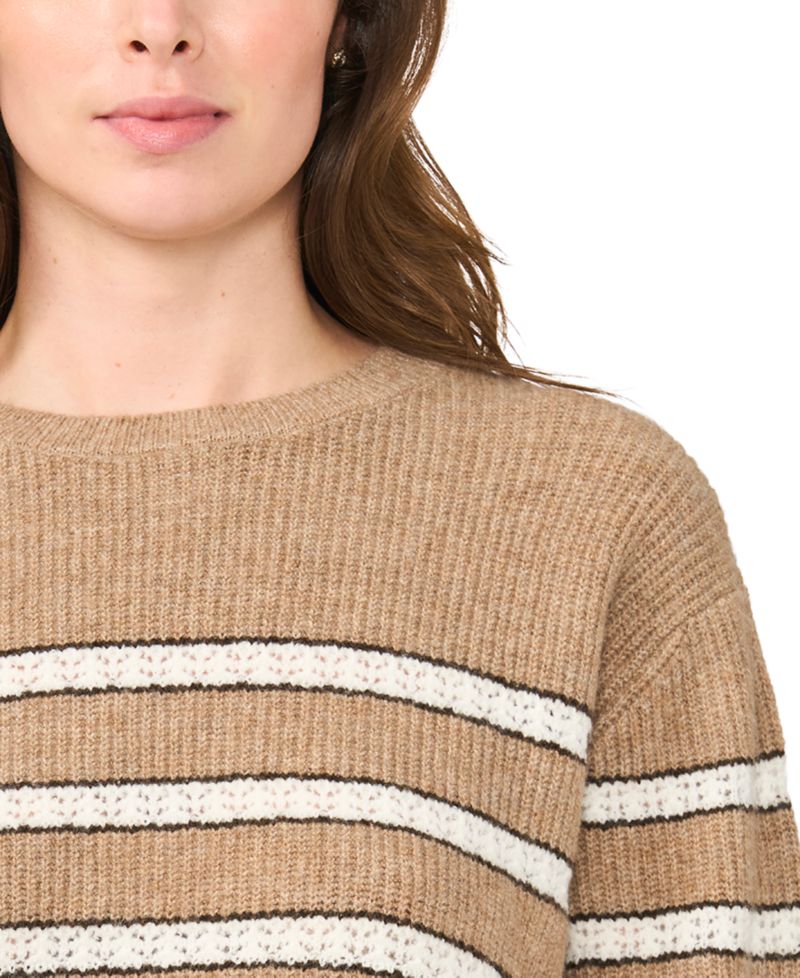 Women's Stripe Pointelle 3/4-Sleeve Crewneck Sweater