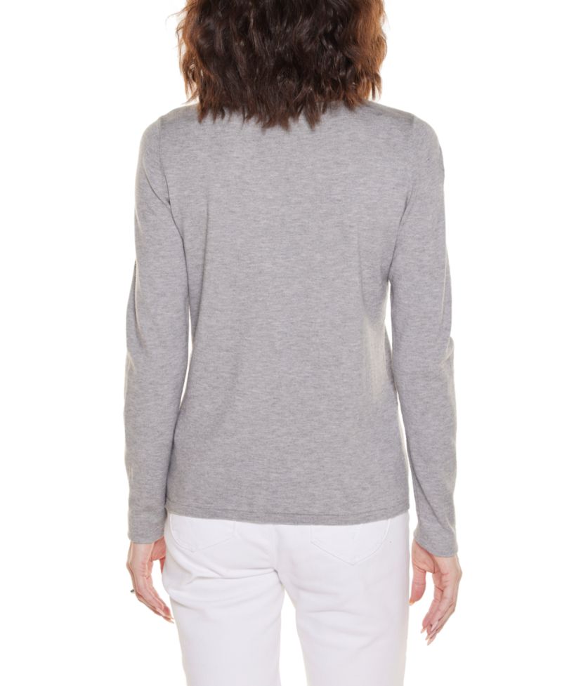 Women's Embroidered Flower Split-Neck Sweater
