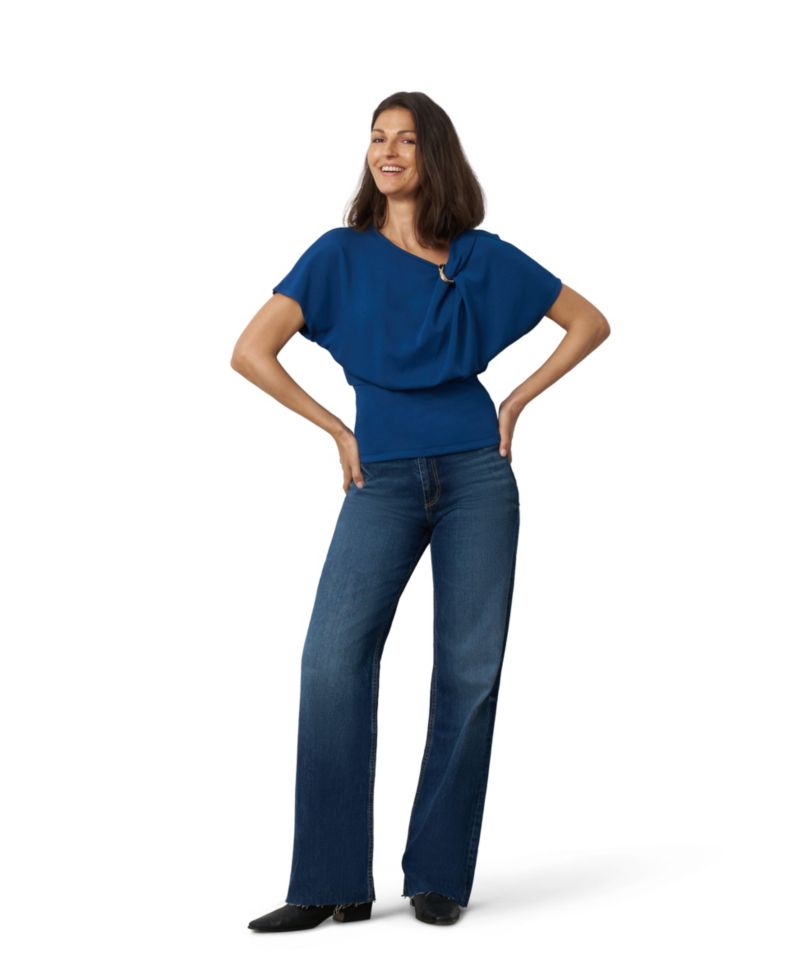 Women's Asymmetrical Dolman Top with Metal Ring Detail