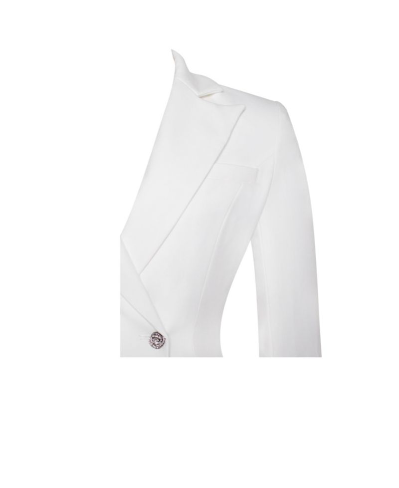 Women Quilla White Feather Crystal Sleeve Backless Blazer Dress