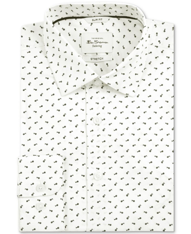 Men's Slim-Fit Flower-Print Shirt
