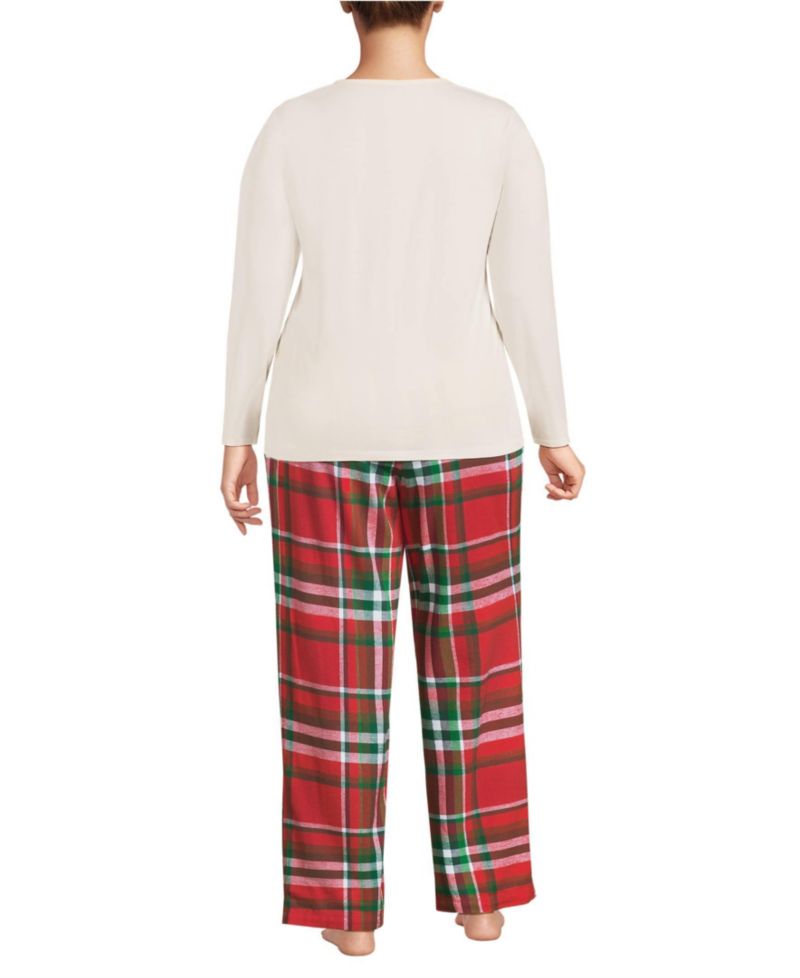 Plus Size Pajama Gift Set - Knit Long Sleeve Top and Flannel Pants