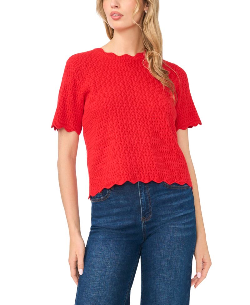 Women's Pointelle Short-Sleeve Crewneck Top