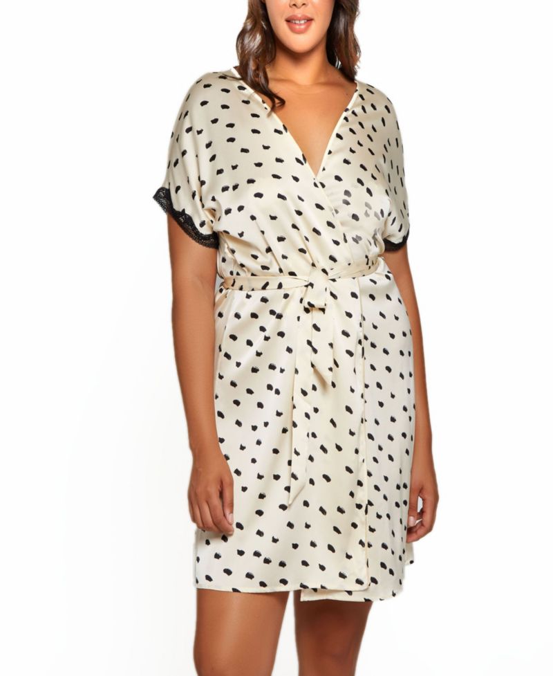 Plus Size Nadia Polka Dot and Lace Trim Cap Sleeve Wrap
