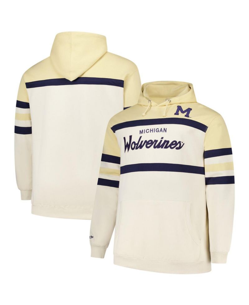 Men's Cream Michigan Wolverines Big & Tall Head Coach Pullover Hoodie