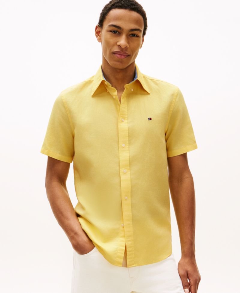 Men's Short-Sleeve Pigment-Dyed 100% Linen Shirt