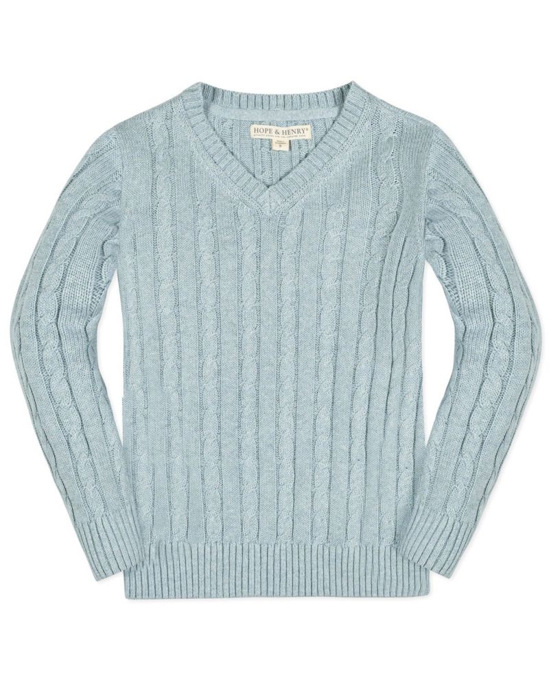Baby Boys Hope and Henry Organic Long Sleeve Fine Gauge Cable V-Neck Sweater