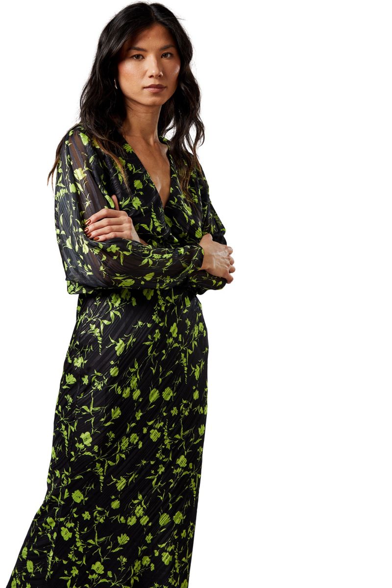Women's Shadow Stripe Floral Batwing Midi Dress
