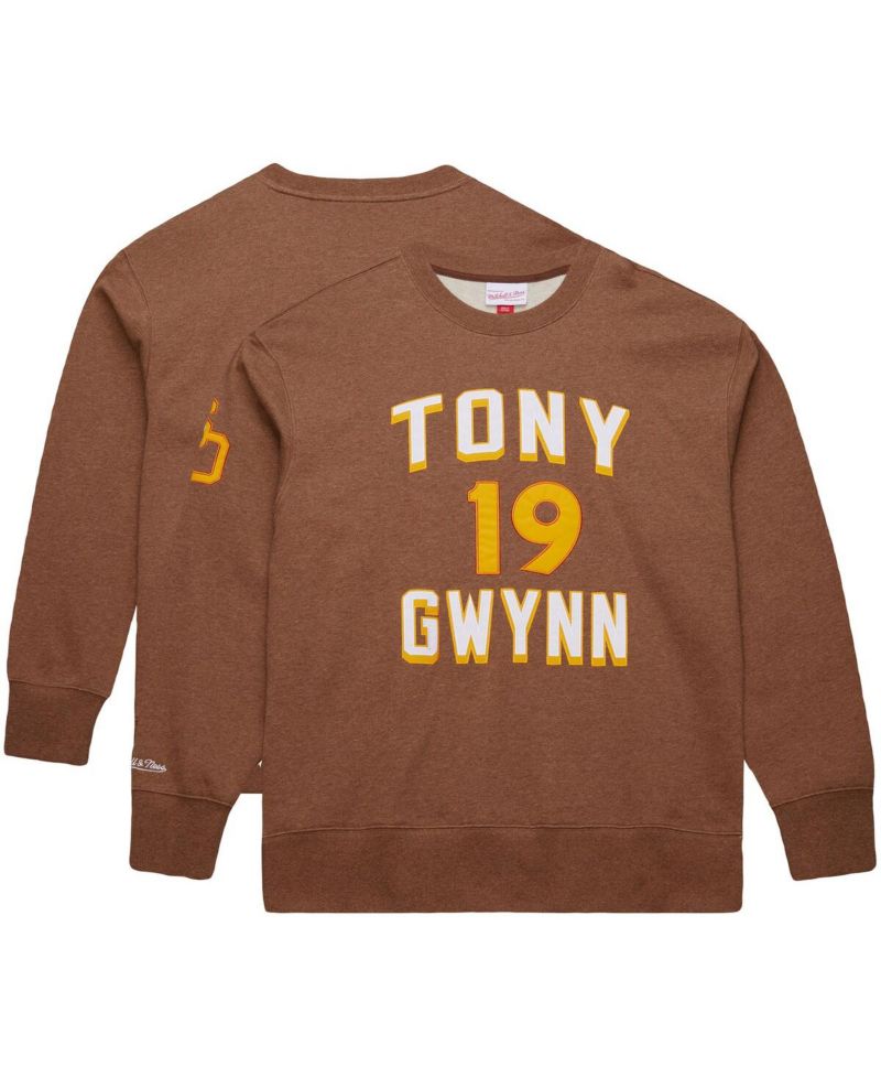 Men's Tony Gwynn Brown San Diego Padres Legends Collection Vintage Logo Name & Number Fleece Pullover Sweatshirt
