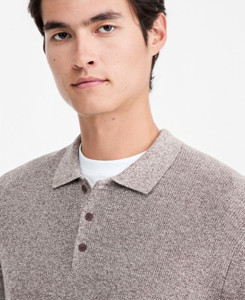 Men's Polo Long-Sleeve Regular-Fit Fully-Fashioned-Sleeve Sweater