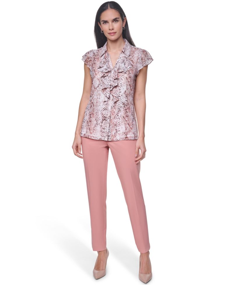 Women's Collared Ruffle Front Blouse