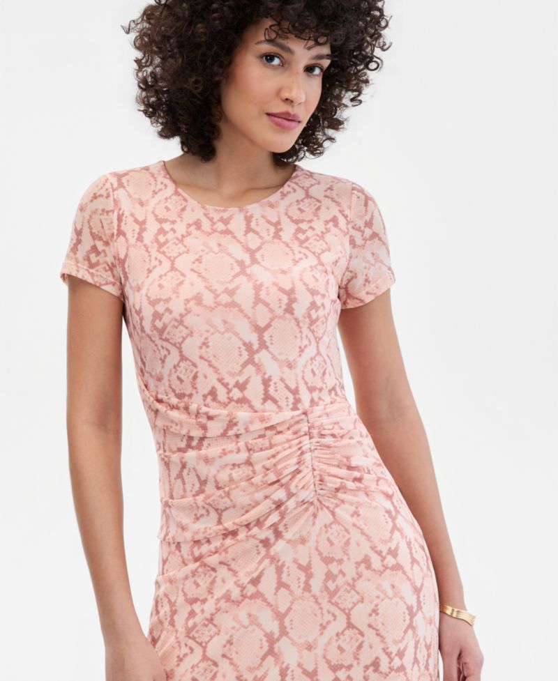 Women's Short-Sleeve Mesh Midi Dress