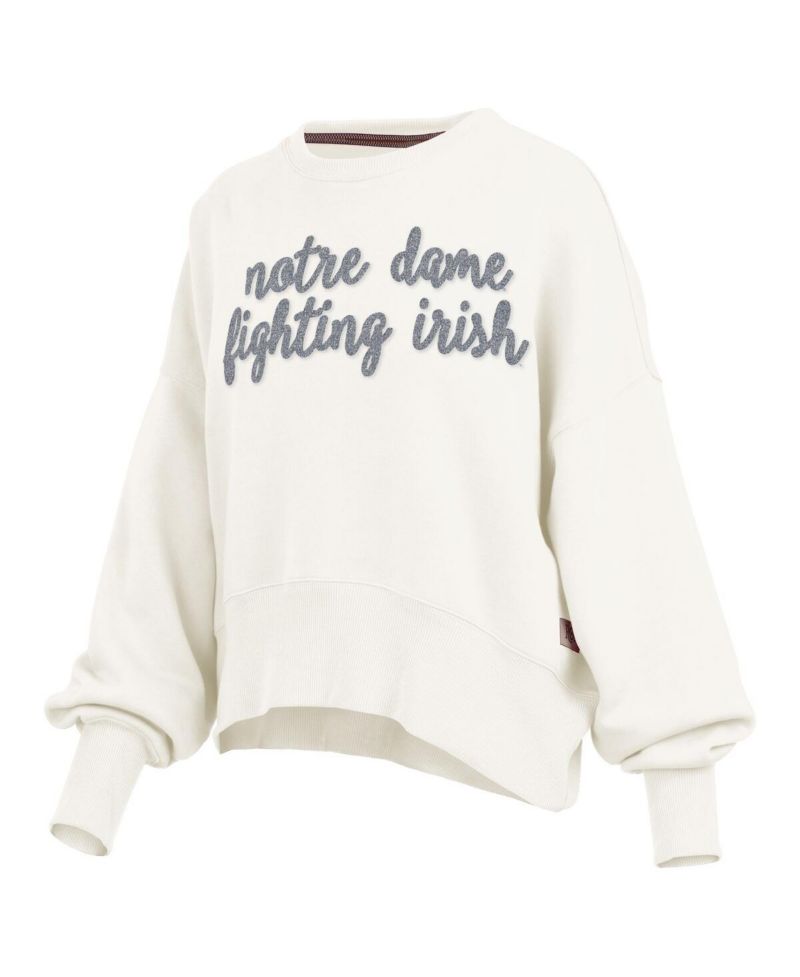 Women's Cream Notre Dame Fighting Irish Oversized Chelsea Waist Length Pullover Sweatshirt