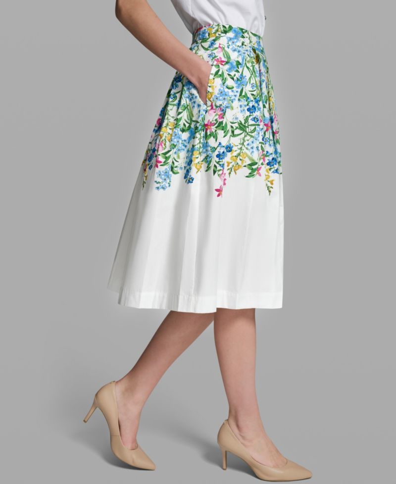 Women's Pleated Placed Printed Skirt