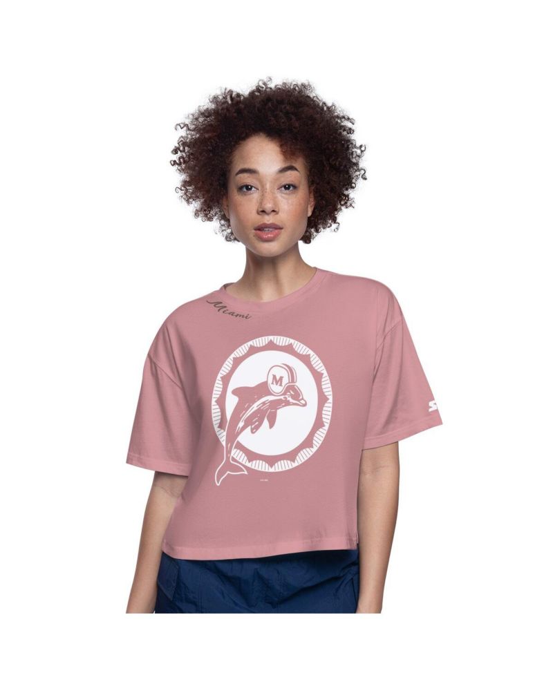 Women's Pink Miami Dolphins Play the Ball Boxy Cropped T-Shirt
