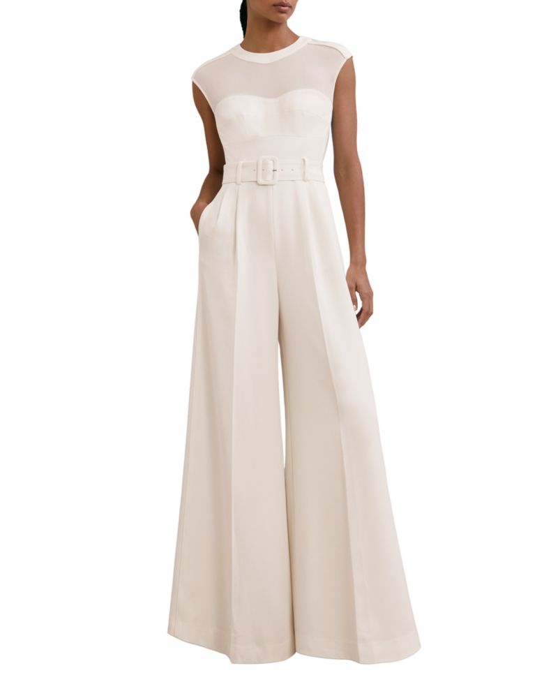 Women's Alba Sheer-Panel Wide-Leg Belted Jumpsuit
