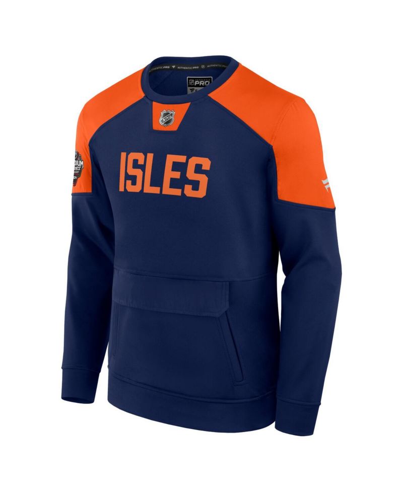 Men's Navy New York Islanders 2024 NHL Stadium Series Authentic Pro Fleece Logo Pullover Sweatshirt