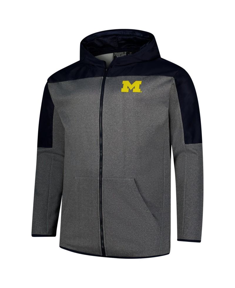 Men's Navy, Gray Michigan Wolverines Big & Tall Pieced Full-Zip Hoodie Jacket