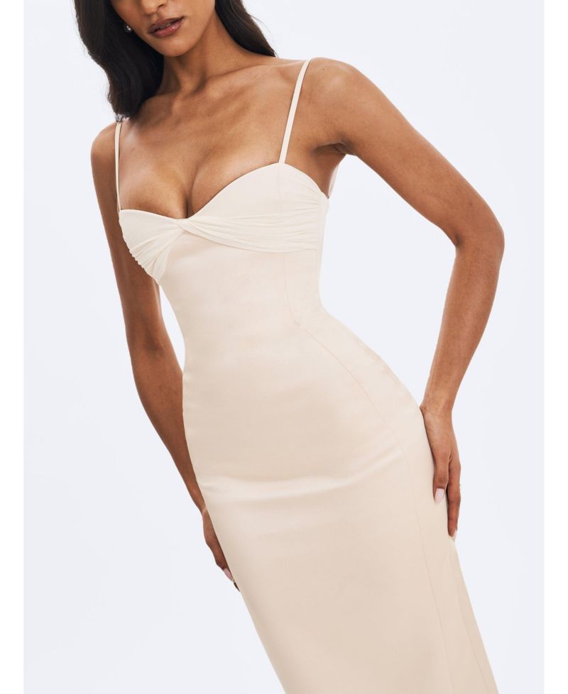 Women's Gracie Butter Ruched Satin Midi Dress
