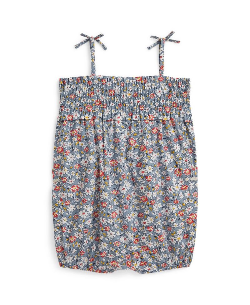 Baby Girls' Floral Smocked Straight Neck Bubble Shortall