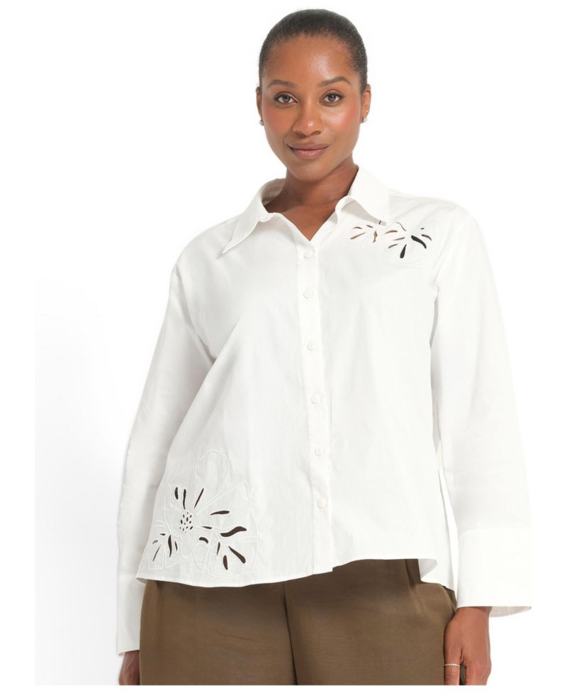 Plus Size Kalani Relaxed-Fit Embroidered Cotton Shirt