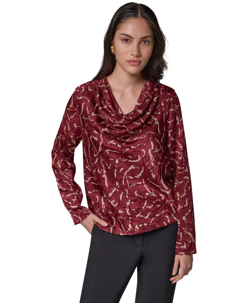 Women's Long-Sleeve Burnout Cowl-Neck Blouse