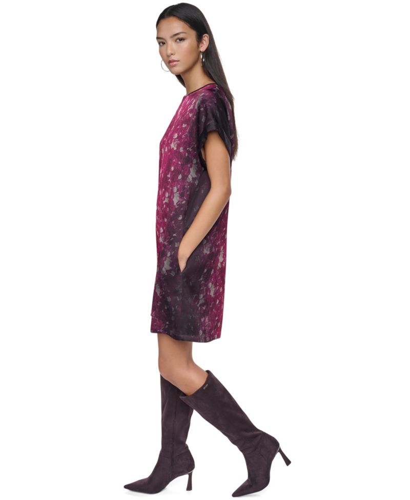 Women's Printed Short-Sleeve Shift Dress